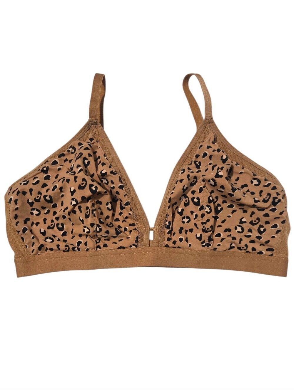 All.You LIVELY Women's Busty Mesh Trim Bralette Latte Leopard Print Size 3